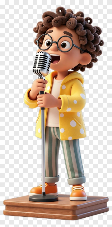 Cartoon Child Singing Into A Microphone PNG