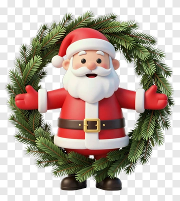 Cartoon Santa Claus Holding A Christmas Wreath PNG