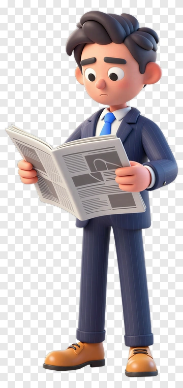 Cartoon Businessman Reading A Newspaper PNG