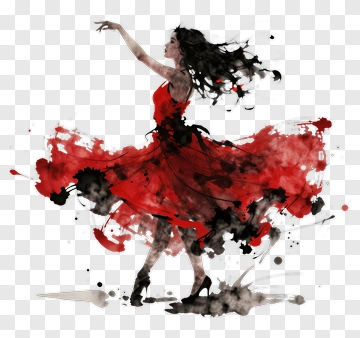 Watercolor Dancer In A Red Dress PNG