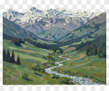 Mountain Landscape With River And Trees PNG