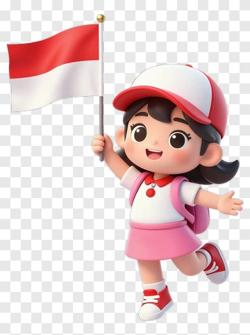 Cartoon Girl Holding An Indonesian Flag PNG