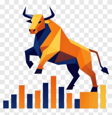 Polygonal Bull With Financial Bar Chart PNG