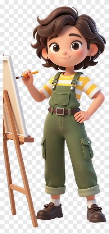 3D Artist Holding A Paintbrush Next To An Easel PNG