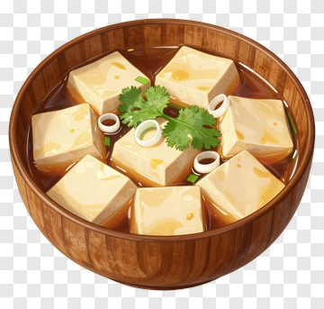 Bowl Of Tofu In Broth With Cilantro PNG