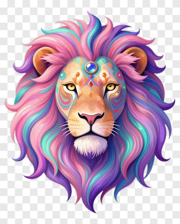 Colorful Lion With Artistic Mane PNG