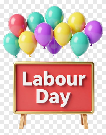 Labour Day Celebration Sign With Colorful Balloons PNG