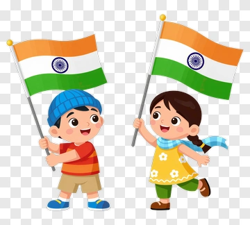 Cartoon Children Holding Indian Flags PNG