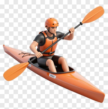 3D Kayaker Paddling An Orange Kayak PNG