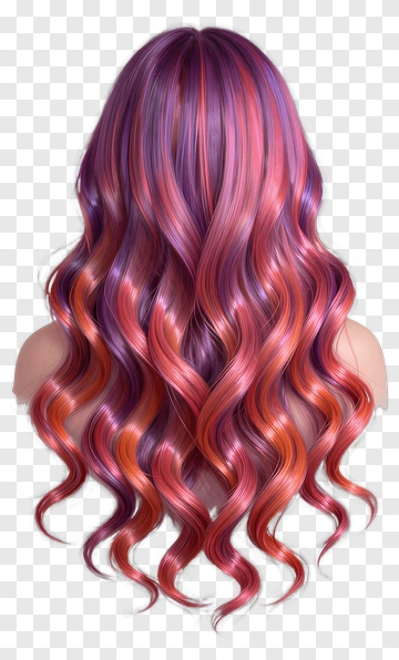 Colorful Wavy Hair With Purple And Pink Highlights PNG