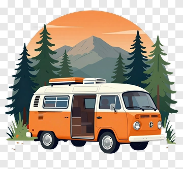 Vintage Camper Van In A Mountain Landscape PNG