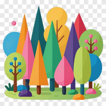 Colorful Forest With Various Trees PNG