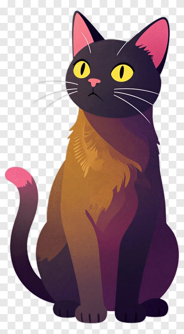 Cartoon Black Cat With Yellow Eyes PNG