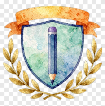 Watercolor Shield With Pencil And Ribbon PNG