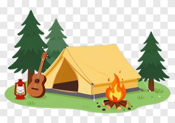 Camping Tent With Fire And Guitar PNG