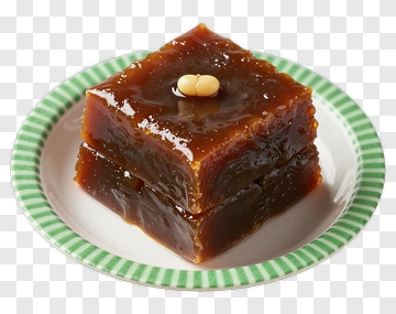 Brown Jelly Dessert On A Green Plate PNG
