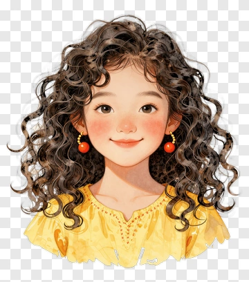 Girl With Curly Hair Wearing Yellow Top PNG