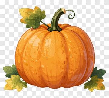Orange Pumpkin With Green Leaves PNG