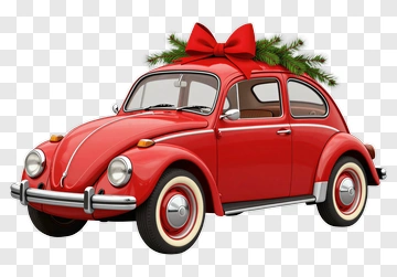 Red Car With Christmas Bow And Pine PNG