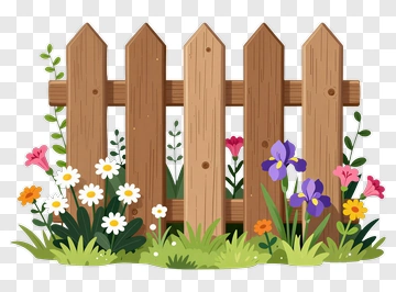 Wooden Fence With Colorful Flowers PNG