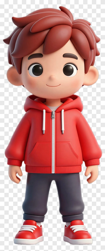 Cartoon Boy In Red Hoodie PNG