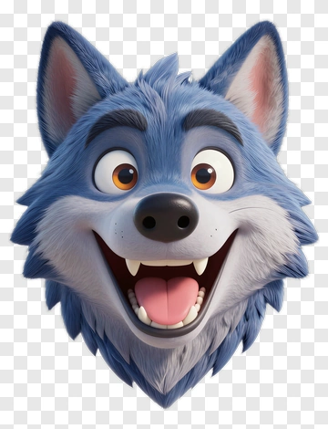 Cartoon Wolf Head With A Happy Expression PNG