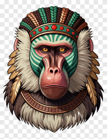 Colorful Baboon Head With Tribal Headdress PNG