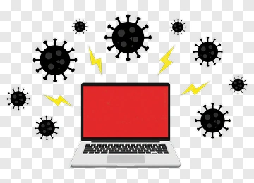 Laptop Surrounded By Virus Icons And Lightning Bolts PNG