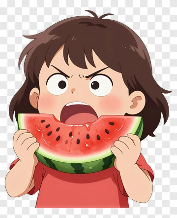 Child Eating Watermelon PNG
