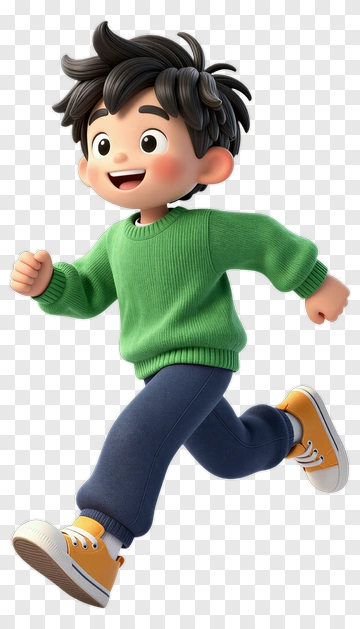 Cartoon Boy Running In A Green Sweater PNG