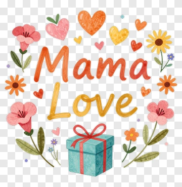 Mama Love With Gift Box And Flowers PNG