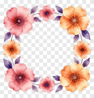 Floral Frame With Pink And Orange Flowers PNG