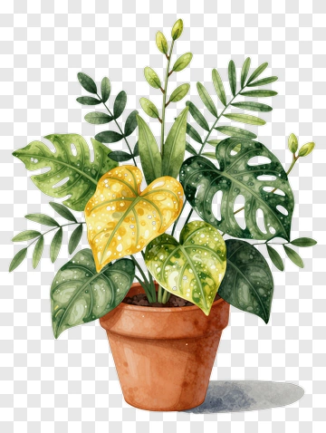 Potted Monstera And Tropical Plant Arrangement PNG