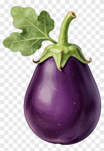 Purple Eggplant With Green Leaf PNG
