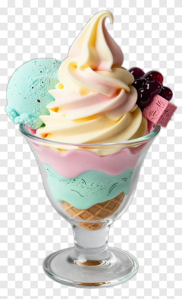 Colorful Ice Cream Sundae With Toppings PNG