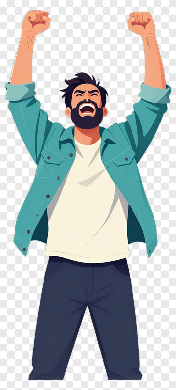 Excited Man Celebrating With Raised Arms PNG