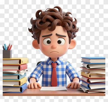 Cartoon Boy Sitting At A Desk Surrounded By Books PNG