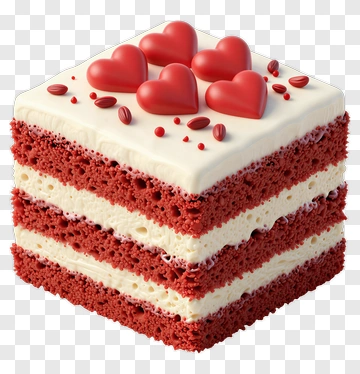 Red Velvet Cake With Heart Decorations PNG