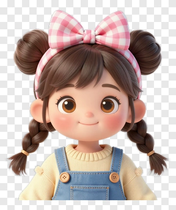 3D Girl With Pigtails And Pink Bow PNG