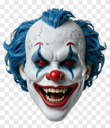 Creepy Clown Mask With Blue Hair PNG