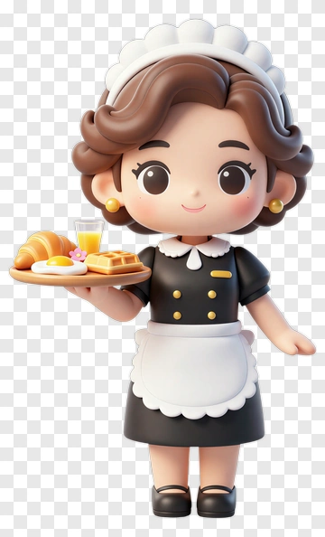 Cartoon Maid Holding A Tray Of Breakfast Items PNG