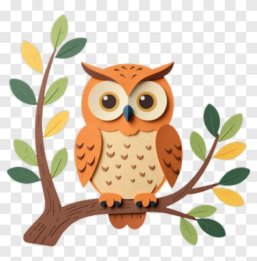Cartoon Owl Sitting On A Tree Branch PNG