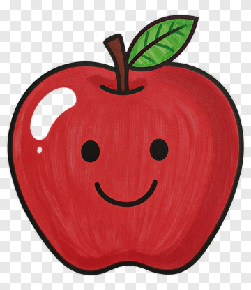 Happy Red Apple With A Leaf PNG