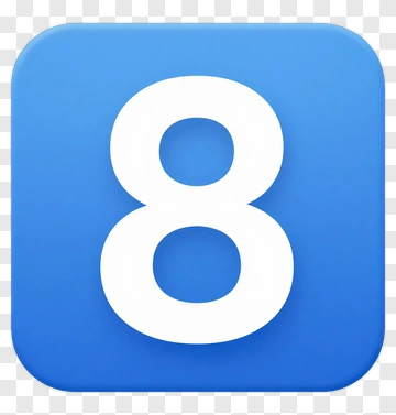 Number 8 Icon On Blue Background PNG