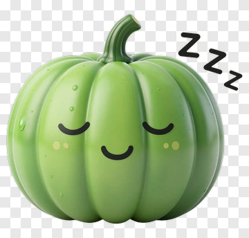 Cartoon Green Pumpkin With Closed Eyes PNG