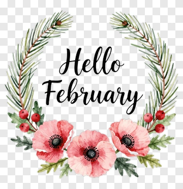 Hello February Floral Wreath PNG