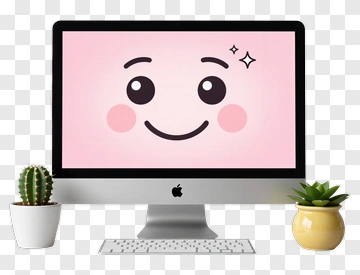 Cute Computer Monitor With Smile And Plants PNG