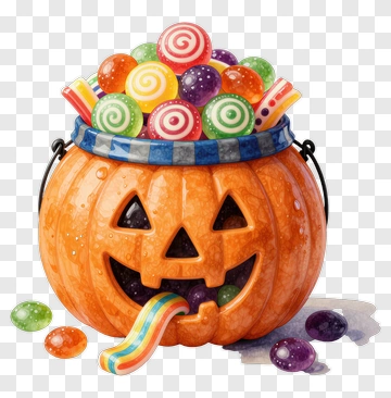 Halloween Candy Bucket Filled With Colorful Sweets PNG
