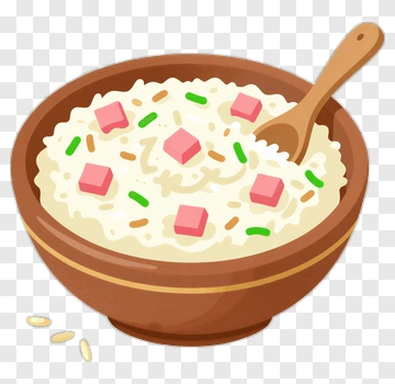 Bowl Of Rice With Pink Cubes And Green Sprinkles PNG