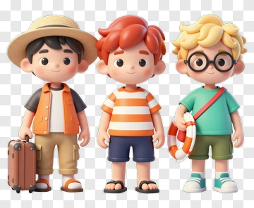 3D Cartoon Boys Ready For Summer Fun PNG